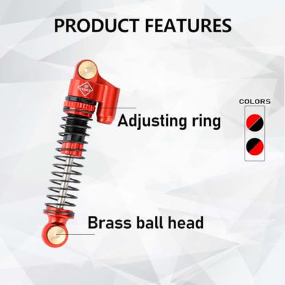 SCX24 Shock Flex Blades With 47MM Oil Filled Shocks Absorber | CNC Aluminum Damper Mount for Axial SCX24 Upgrade Parts 1/24 RC Crawler - color: Red