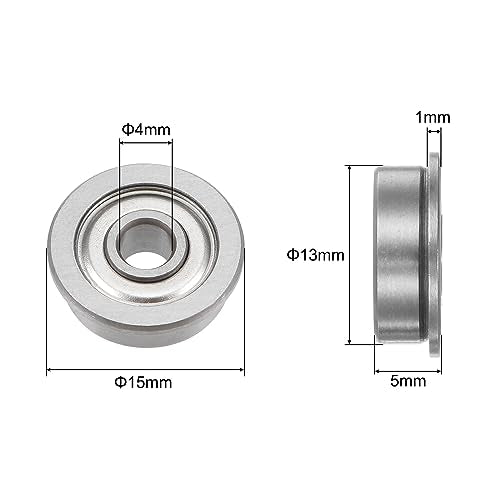 uxcell F624ZZ Flanged Ball Bearing 4x13x5mm Double Shielded Chrome Steel Flange Bearings, 4pcs - size: 4x13x5mm