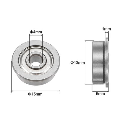 uxcell F624ZZ Flanged Ball Bearing 4x13x5mm Double Shielded Chrome Steel Flange Bearings, 4pcs - size: 4x13x5mm
