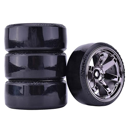 RC Plastic Wheel and Tire Set, 63mm Hard Tyres for 1/10 Drift Car HSP Tamiya HPI Kyosho On-Road Drifting Car (Gray) - color: Gray