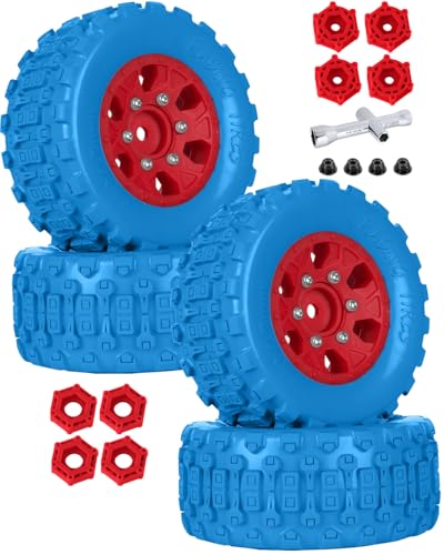 RC 1/10 Short Course Tires with 12MM 14MM 17MM Hex Compatible with Arrm a Senton,Axia1,Slash 2WD/4×4 4WD,Red cat, RC 4WD,Heavy Duty High Grip Rubber Tires w/Plastic Wheels,Blue&Red - color: Blue&red(4pcs)