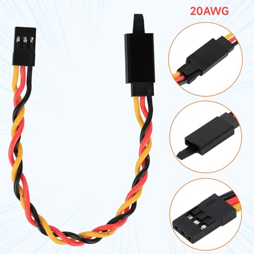Twisted Servo Extension Cable w/Safety Clip 20AWG 60 Core Male to Female | Crazepony Servo Extension Cable Twisted Wire for RC Vehicles, Drones, E-Bikes, RC Model - 4 Lengths / 2 Wires per Pack