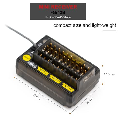 GoolRC Flysky FGr12B Receiver, 2.4GHz 12 Channels Remote Control Receiver Single Antenna PWM/PPM/I-Bus Output Compatible with Flysky Noble NB4+ NB4 Pro+ PL18 RC Transmitter for RC Car Boat