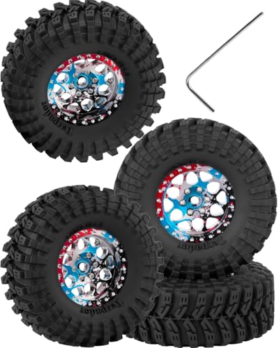 RC 1.3 Beadlock Wheels and Tires for 1/18 TRX4M 1/24 SCX24 FCX24 RC Crawler Car,4pcs RC 1.3 in Brass Rims & Aluminum Beadlock Wheels Rims and Tires,Colour - color: Colour - (4pcs 1.3 Tires)