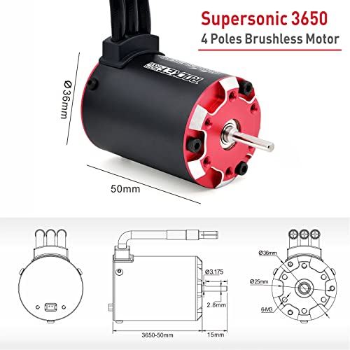 Surpass Hobby 3650 Brushless Motor, 5600kv Shaft 3.175mm Rc Motor for 1/10 RC Car Vehicle - size: 5600kv