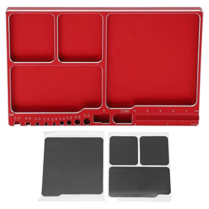 Magnetic Screw Tray, RC Aluminium Alloy Screw Tray, Adsorption Widely Used Magnetic Parts Tool Tray for RC Model Toy Repair Mat Electronic Repair Kit Tool Organizer (Red) - color: Red