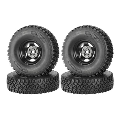 4PCS 1.55 Inch Beadlock Metal Wheel Rim and Rubber Tires Set for 1/10 RC Rock Crawler Car for Axial AX90069 D90 TF2 Tamiya CC01 LC70(90mm-5Spokes Black) - color: 90mm-5spokes Black