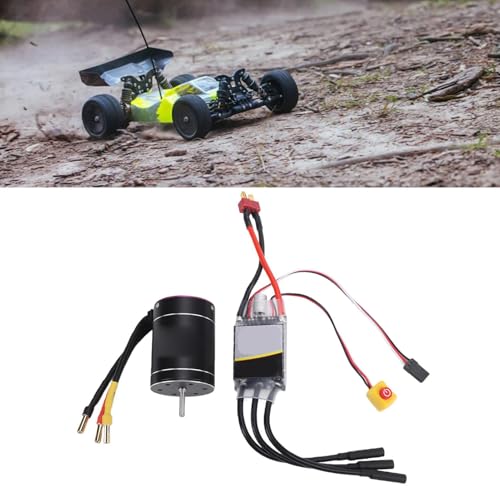 Drfeify Brushless Motor and ESC, 2600KV RC Car Motor with 75A ESC, CNC Aluminum Heatsink for 1/10 1/8 Scale RC Trucks Boats