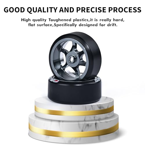 4Pcs 22mm 1/28 Rc Car Drift Wheel Hub with Rc Car Drift Tires for 1/28 MINI-Q HGD1 DRZ Wltoys K969 RC Drift Car Upgrade Parts (Logo-Titanium)