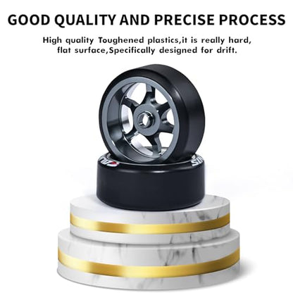 4Pcs 22mm 1/28 Rc Car Drift Wheel Hub with Rc Car Drift Tires for 1/28 MINI-Q HGD1 DRZ Wltoys K969 RC Drift Car Upgrade Parts (Logo-Titanium)