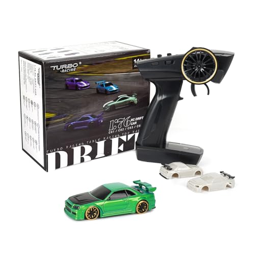 Turbo Racing 1:76 Scale Drift RC Car, Mini Table Racing Model Car with 2.4G Remote Control & Gyro Full Proportional RTR for Adults Hobby Toys Gifts (C64-Green) - style: C64-Green