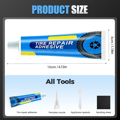 Weather Resistant Waterproof Flexible Tire Repair Adhesive, Car Tire Sidewall Repair Glue Multi-Functional Repair Adhesive Kit Portable Black Rubber Cement Tires Sealant for Car, Motorcycle, Bike (1)