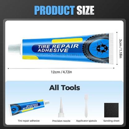 Weather Resistant Waterproof Flexible Tire Repair Adhesive, Car Tire Sidewall Repair Glue Multi-Functional Repair Adhesive Kit Portable Black Rubber Cement Tires Sealant for Car, Motorcycle, Bike (1)