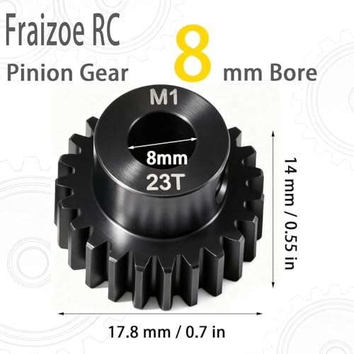 23T M1 8mm Steel Pinion Gear with 8mm to 5mm Adapter Shaft for Traxxas 1/5 X-MAXX 1/10 RC Car Buggy Truck, Available in 14T to 30T Mod 1 Motor Gear for Enhanced Performance and Durability - size: 23T