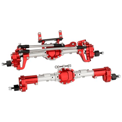 CNC Anodized Complete Front & Rear Portal Axle for 1/10 RC Crawler Car Axial SCX10 II Deadbolt 90046 90047 SCX10 90028 90027 Metal Upgrade Parts (Silver-red-1) - color: Silver-red-1