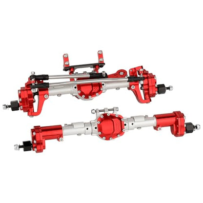 CNC Anodized Complete Front & Rear Portal Axle for 1/10 RC Crawler Car Axial SCX10 II Deadbolt 90046 90047 SCX10 90028 90027 Metal Upgrade Parts (Silver-red-1) - color: Silver-red-1