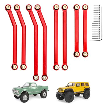 High Clearance Steering Links Set for Axial SCX24 C10 AXI00001 Wrangler JLU AXI00002, 8PCS (Red) - color: Red