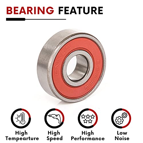 10 PCS 608-2RS Double Red Rubber Sealed Bearings 8x22x7mm, Deep Groove Ball Bearings ABCE-3 Pre-Lubricated, Chromium Bearing Steel (608-2RS-RED, 10) - size: 608-2RS-Red