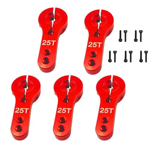 5Pcs 25T Aluminum Servo Horns M3 Threads Metal Steering Arm 25T Steering Arm for RC Car Truck Buggy Airplane(Red)