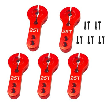 5Pcs 25T Aluminum Servo Horns M3 Threads Metal Steering Arm 25T Steering Arm for RC Car Truck Buggy Airplane(Red)