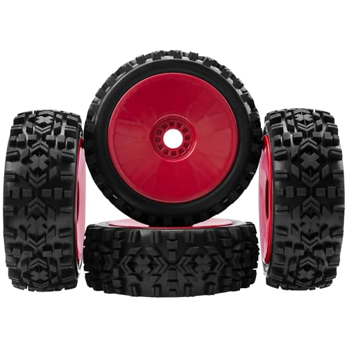 ShareGoo RC Hobby OD 4.72" 1/8 Scale RC Buggy Wheels & Rubber Tires 17mm Hex Rims Compatible with Arrma Typhon 3S 6S Kyosho Losi 8IGHT Traxxas Redcat HSP HPI 1/8 Scale Off Road Car Buggy (Red) - color: Red