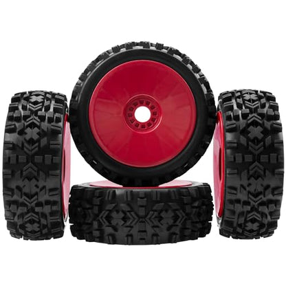ShareGoo RC Hobby OD 4.72" 1/8 Scale RC Buggy Wheels & Rubber Tires 17mm Hex Rims Compatible with Arrma Typhon 3S 6S Kyosho Losi 8IGHT Traxxas Redcat HSP HPI 1/8 Scale Off Road Car Buggy (Red) - color: Red