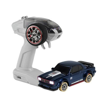 1/64 Scale 2.4G Full-Scale 4WD RC Drift Car, Gyro-Stabilized Steering, Magnetic Charging, Two-Speed Modes (Blue) - color: Blue