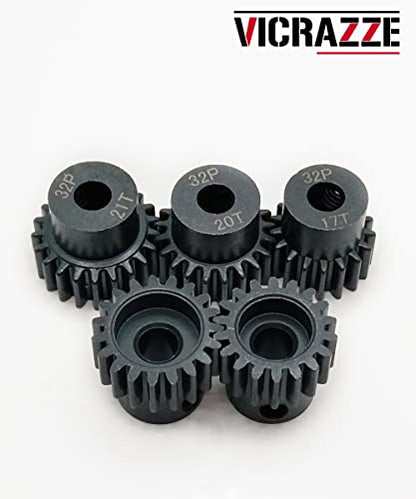 Raflot VICRAZZE 32p 5mm Pinion Gear Set 17T 18T 19T 20T 21T with 1/8 inch(3.175mm) Coupler and hex Key for 0.8 Metric Pitch RC Buggy Car Monster Truck