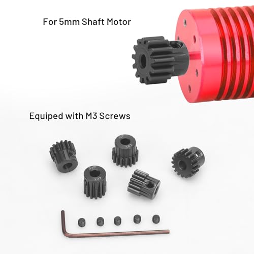 32P 5mm Pinion Motor Gear Sets, daitoku 5PCS RC Pinion Gears 13T 14T 15T 16T 17T for HPI Kyosho Losi Axial Tamiya 1/8 1/10 RC Car - size: 32P 13T 14T 15T 16T 17T