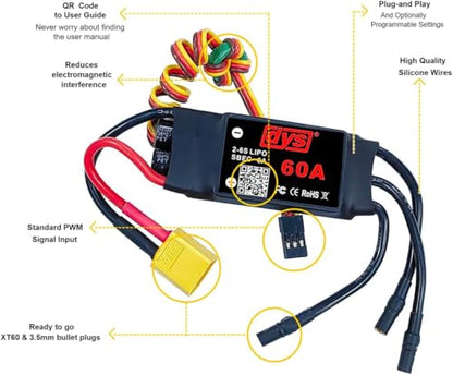 DYS 60A 2-6S Brushless ESC with 5V/6A SBEC with XT60 & 3.5mm Plug for RC Fixed-Wing Aircraft Helicopter - color: Dys-60a-esc