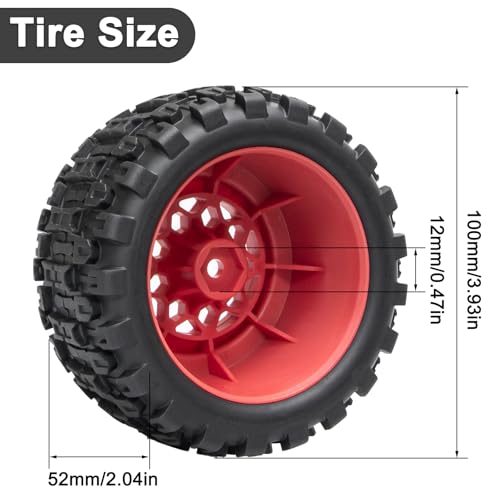 LRFHL 12mm Hex RC Wheel Tires 4PCS | for 1/16 Traxxas Mini Maxx 107154-1 Mini XRT VXL 108076-1 E-Revo Mini XRT MJX 16207 16210 HSP 94186 LOSI 1/18 Mini LMT - color: Black Tires+ Red Hex Wheel-5