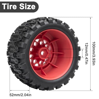 LRFHL 12mm Hex RC Wheel Tires 4PCS | for 1/16 Traxxas Mini Maxx 107154-1 Mini XRT VXL 108076-1 E-Revo Mini XRT MJX 16207 16210 HSP 94186 LOSI 1/18 Mini LMT - color: Black Tires+ Red Hex Wheel-5