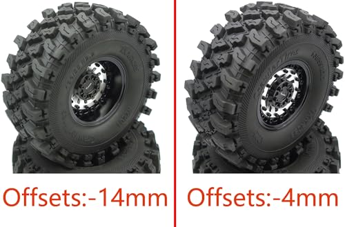 Heavy Duty RC Crawler 2.2 Beadlock Wheels Adjustable 2 Offsets and Tires 136mm Tall Soft Sticky Mud Slingers Tyres Rims Hex 12mm for 1/10 SCX10 TRX4 Axial Remote Control Car (Silver Black) - color: Silver Black