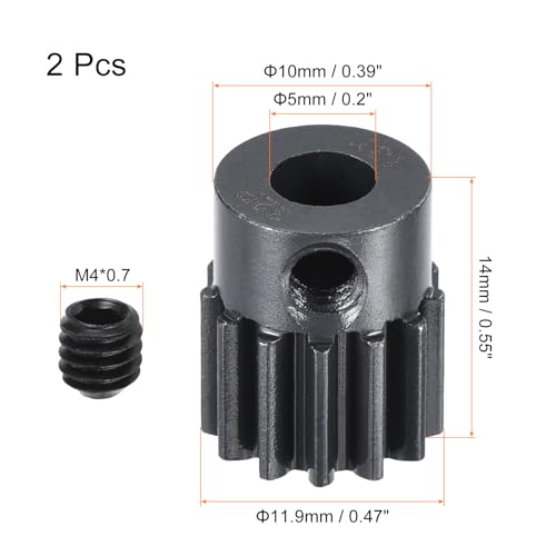MECCANIXITY 2Pcs RC 32P Hardened Pinion Gear 5mm Shaft 13T Motor Gears Carbon Steel for RC Car Boat Drone - style: 13T