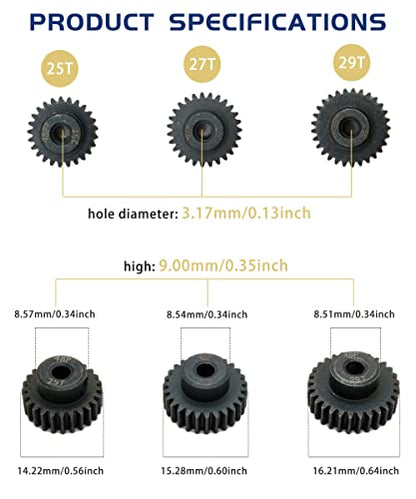 48P Pinion Gear Set 25T 27T 29T with Screwdriver for 1/10 RC Motor | Hardened Metal,High Strength,Wear Resistant 48P Pinion Gear Set for Traxxas Arrma HSP HPI AXIAL Tamiya Losi - size: 25T/27T/29T