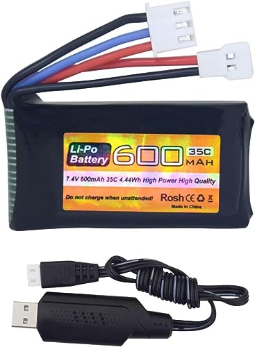 7.4V 600mAh 35C 2S Lipo Battery with Molex Plug and USB Charger Suitable for FMS FCX24 RC Cars, Trucks, Remote Control Electric Climbing Vehicles FCX24 Batteries