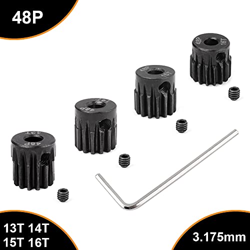 Hobbypark Metal Steel 48P Pinion Gear Set 3.175mm Shaft Hole 13T 14T 15T 16T 48 Pitch Motor Gears Kit for RC Car (4-Pack)