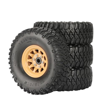 4PCS 1.55 Inch Aluminum Alloy Beadlock Wheel Rim Tyre and 95mm Rubber Tires Set for 1/10 RC Rock Crawler Car Upgrade Parts for Tamiya Axial AX90069 D90 TF2 CC01 LC70(10Holes-Yellow) - color: 10holes-yellow