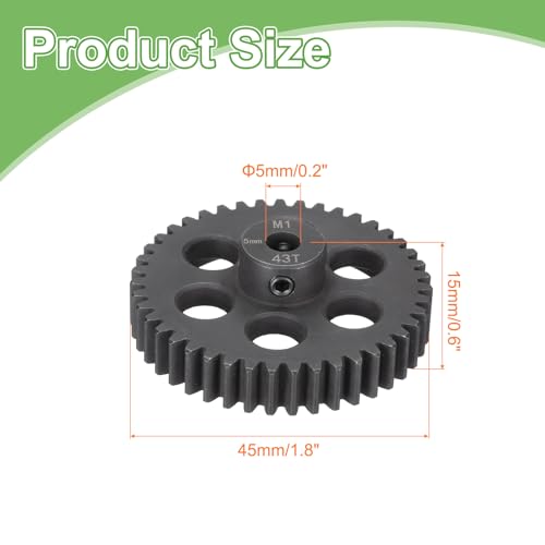 MECCANIXITY Steel M1 Gear Set 43T 5mm Shaft Motor Gears for RC Vehicles Truck Drift Car Part, Black - size: 43T