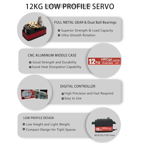 12KG Low Profile Digital RC Servo Full Metal Gear High Torque High Speed HV Steering Servo+25T Aluminum Reinforced Servo Arm for 1/10 1/12 RC Drift Cars - style: 1Pc 12kg low profile servo