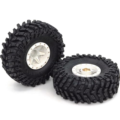 64mm 1.0 All Terrain Tires F/R Mounted Brass 1.0 beadlock Wheels Rims Negative Offset 1.0 Wheels Tires Tyre for RC Mud Crawler 1/24 SCX24 AX24 1/18 TRX4M - color: White
