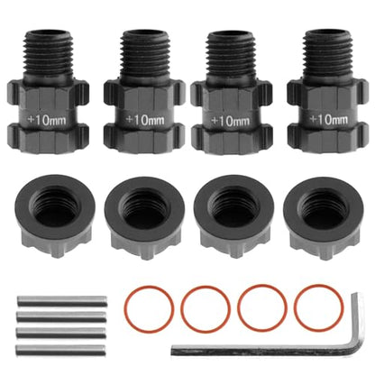 RC Wheel Hex Hubs Adapter 14mm to 17mm Widen 10mm Extended Wheel Hub Drive with Anti-dust Cap Nuts Compatible for Arrma 1/10 3S Granite Mega Senton Big Rock New BIGROCK Typhon Upgrade Parts - color: Black