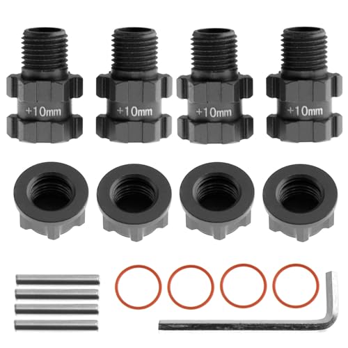 RC Wheel Hex Hubs Adapter 14mm to 17mm Widen 10mm Extended Wheel Hub Drive with Anti-dust Cap Nuts Compatible for Arrma 1/10 3S Granite Mega Senton Big Rock New BIGROCK Typhon Upgrade Parts - color: Black