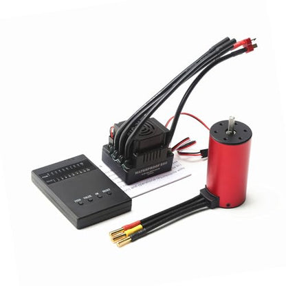 HUIOP RC car Motor, S3670 2150KV Brushless Motor Sensorless Waterproof Motor and 120A Brushless ESC T Plug Programming Card Replacement for HSP HPI 1/8 RC Car Truck