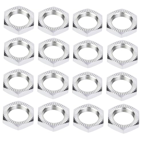 Aluminum 17mm Wheel Nut Thread 1.0mm for 1/7 1/8 RC Model Car ARRMA 6s HSP Redcat Himoto Monster Trucks Off Road Buggy Upgraded Parts 16 pcs/Set (Silver) - color: silver