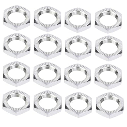 Aluminum 17mm Wheel Nut Thread 1.0mm for 1/7 1/8 RC Model Car ARRMA 6s HSP Redcat Himoto Monster Trucks Off Road Buggy Upgraded Parts 16 pcs/Set (Silver) - color: silver