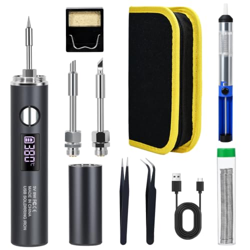 Cordless Soldering Iron,10-in-1 for Electronics DIY & Repair 1400mAh | 7s fast heat, 500–788℉ adjustable temp, LED & OLED display; 3 tips, pump, 2 tweezers, stand, sponge, solder wire, storage bag