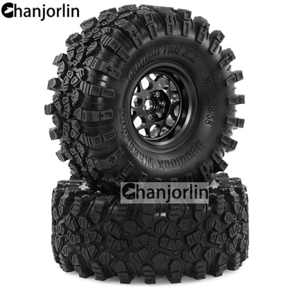 2.2 inch RC Crawler Tires and Beadlock Wheels Rims OD 5.35'' 1:10 Soft Rubber Mud All Terrain Tyres for 1/10 1/8 Rock Crawler Car Traxxas TRX4 Axial SCX10 II RC4WD CC01 Gen8 (Black) - color: Black