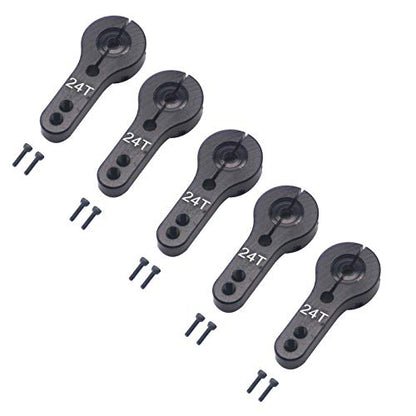 5Pack Share Goo Aluminum 24T Servo Horn M3 Threads Motors Steering Arm Compatible with Hitec Servo Motor RC Car Truck Buggy Airplane (Black) - color: Black