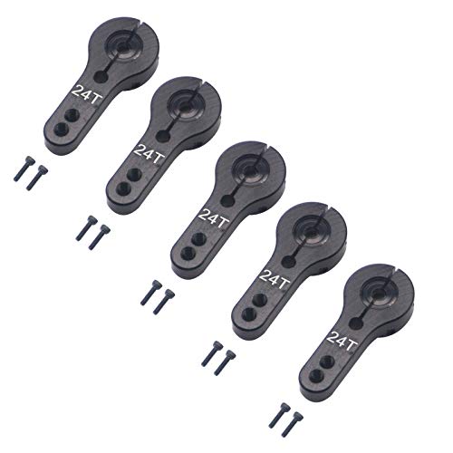 5Pack Share Goo Aluminum 24T Servo Horn M3 Threads Motors Steering Arm Compatible with Hitec Servo Motor RC Car Truck Buggy Airplane (Black) - color: Black